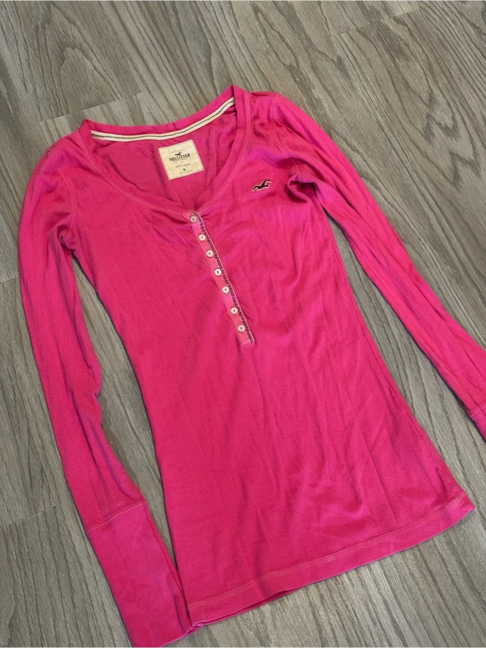 Vintage Y2K Hollister Hot Pink Long Sleeve Henley Top M So Cal Stretch